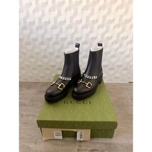 Gucci Black Leather Horsebit Chain Chelsea Boots Women's Size 7